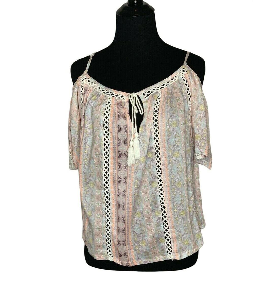 Japna Pink Short Sleeves Cold-shoulder Boho Tunic Top XS